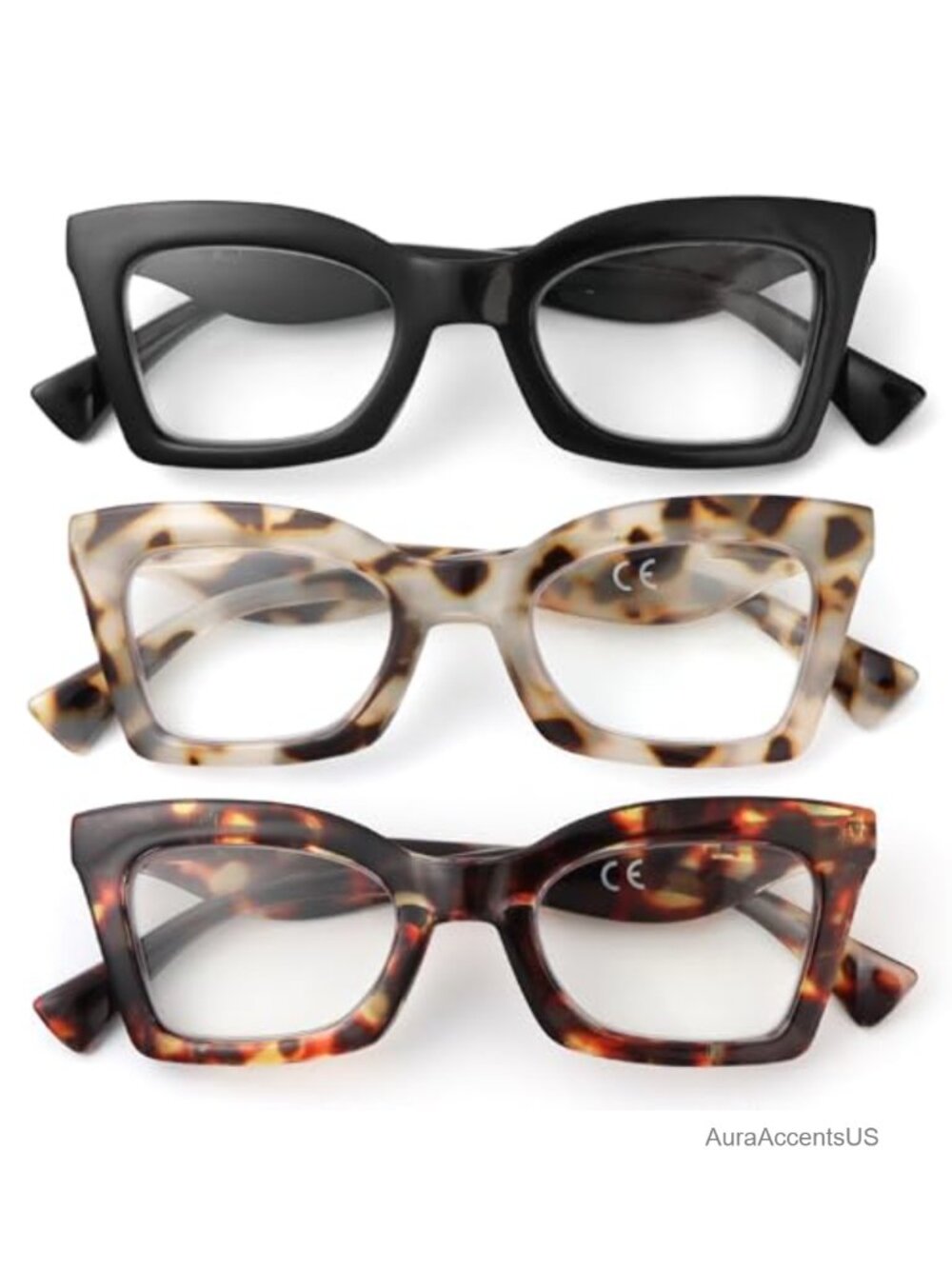 3 Pack Cateye Reading Glasses Blue Light Blocking Readers Spring Hinges